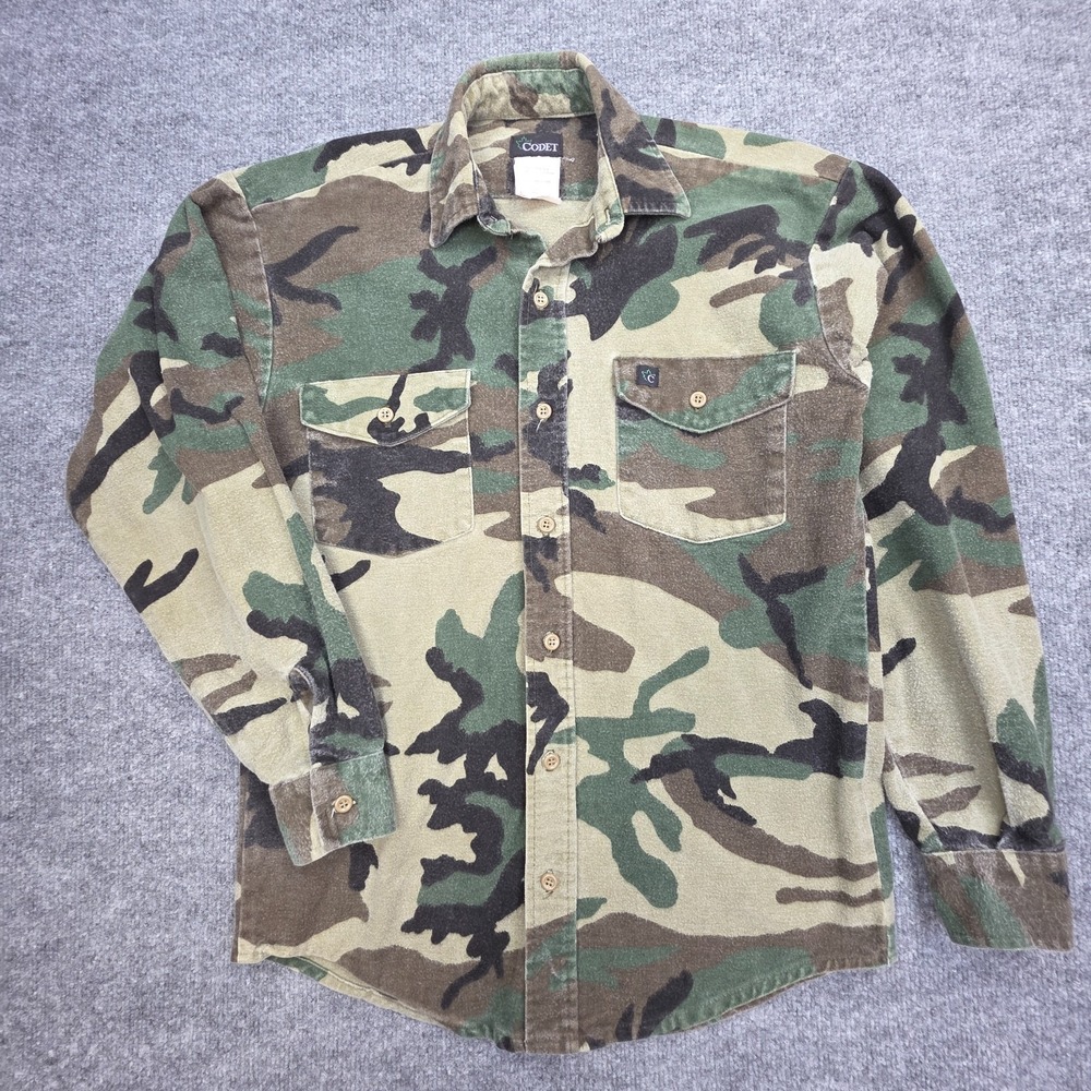 Vintage CODET Woodland Camo Flannel Shirt Men's Small Chamois Button Up USA